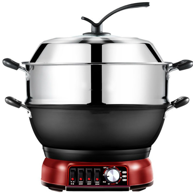 电炒锅家用多功能电热锅铸铁电火锅煮饭蒸炖一体式插电炒菜不粘锅单笼