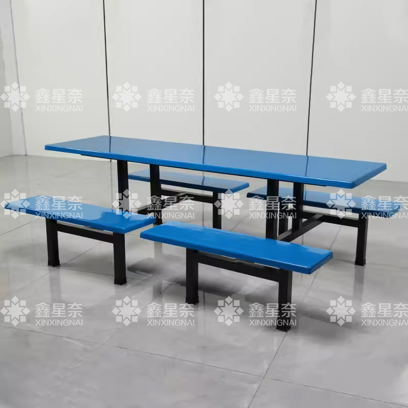 鑫星奈 XXN4040855 玻璃钢连体餐桌椅组合8人位钢架条凳款高清大图