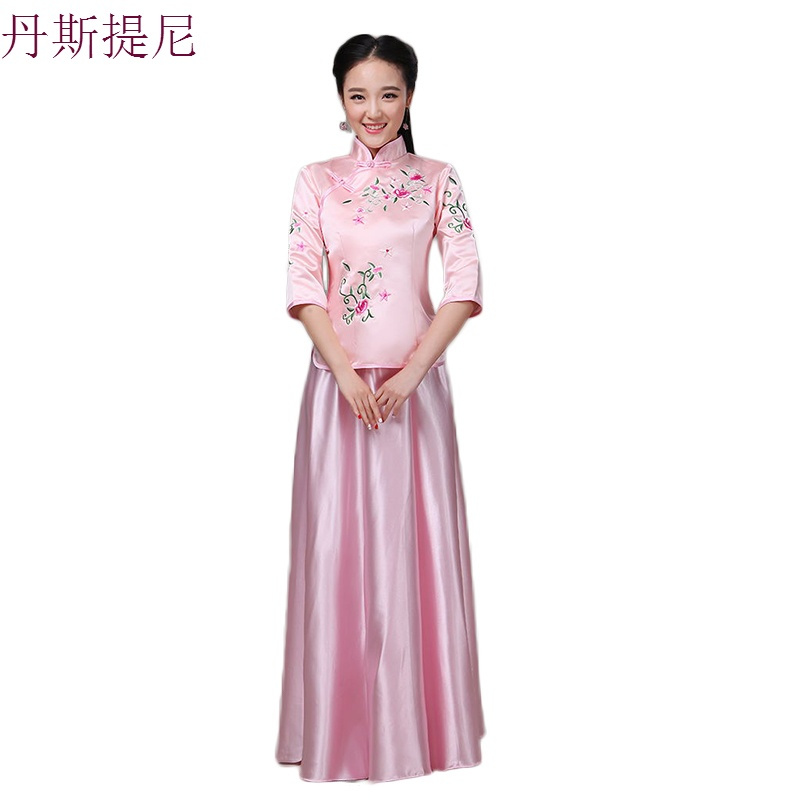 中式伴娘服长款姐妹团闺蜜装婚纱礼服秀禾伴娘女民国风合唱服长裙