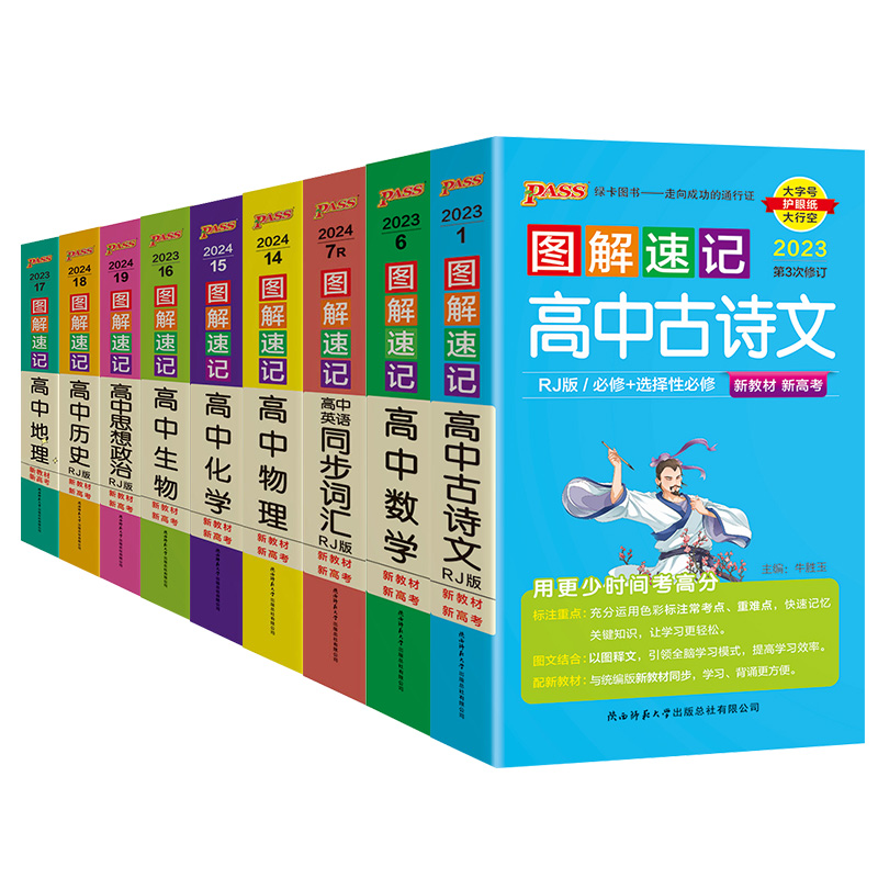 [正版]2024版 pass绿卡图书图解速记高中数学英语古诗文生物物理化学政治地理历史全套9本人教版 高中文科理科复习高清大图