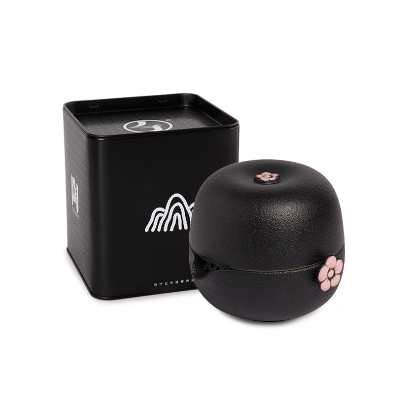 万仟堂(Edenus)快客杯 清新森系茶具便携旅行套一壶一杯高档茶具礼物梅花客A 黑铁釉