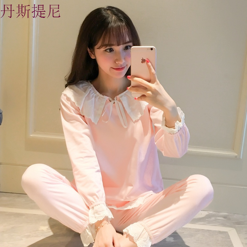 韩版睡衣女纯棉长袖春秋甜美可爱夏季家居服套装秋冬公主风可外穿