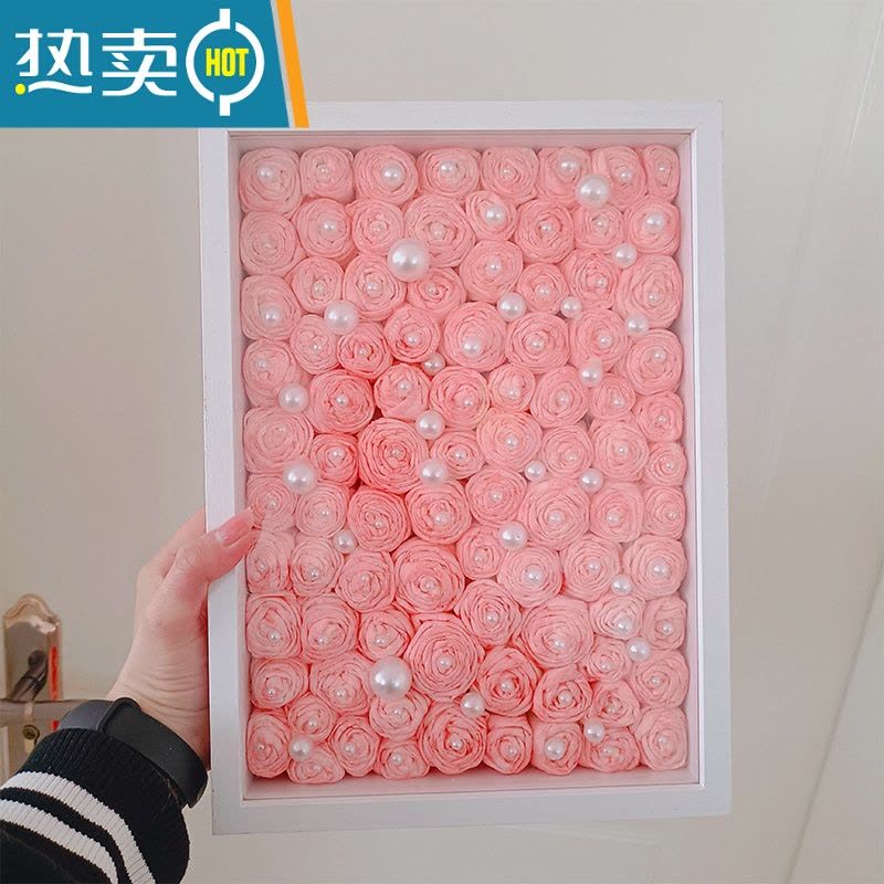 敬平卫生摆台中空画框干花手工diy永生花保存情侣礼物 白色中空5cm 送珍珠+丝带+胶水+底纸+灯带(不含纸巾玫瑰花)图片