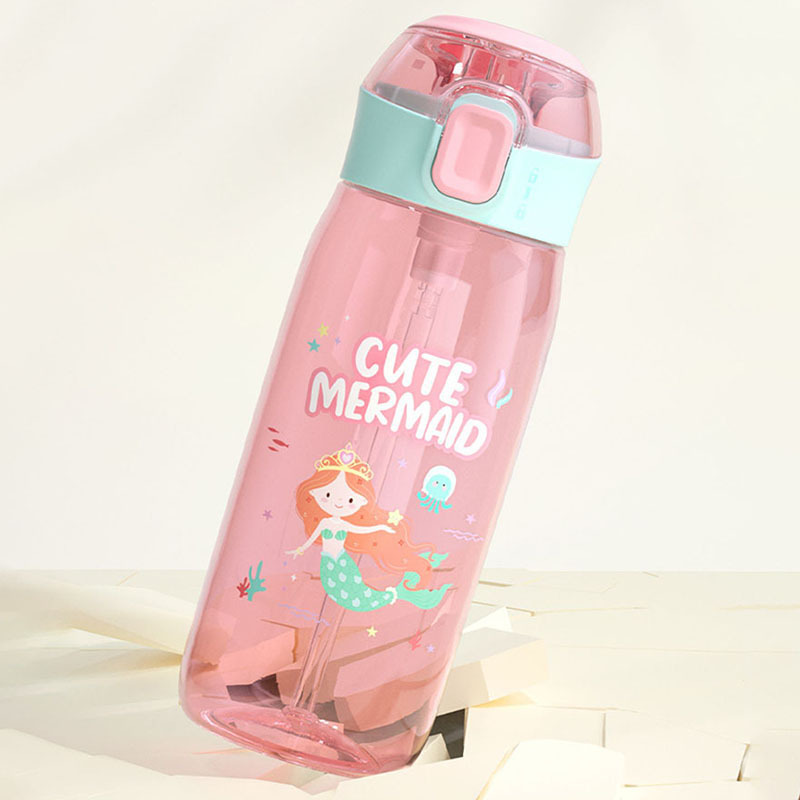 小浣熊儿童水杯大容量运动防摔水壶儿童活力吸管杯粉色630ml