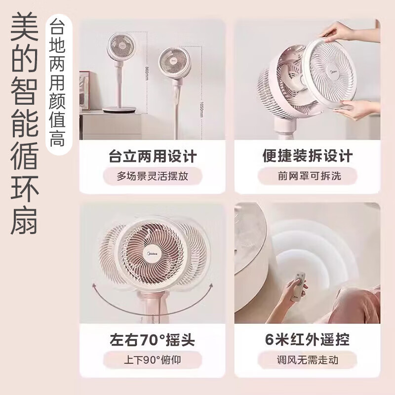 美的(Midea)[离线语音]家用空气循环扇智能遥控落地扇轻音台立两用节能摇头电风扇大风力小型风扇FGA24THR高清大图