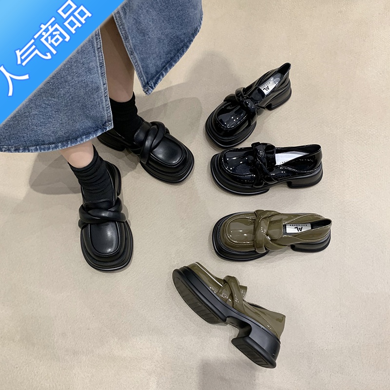 SUNTEK厚底小皮鞋女2022年秋季新款英伦风松糕底黑色乐福鞋女百搭单松高清大图