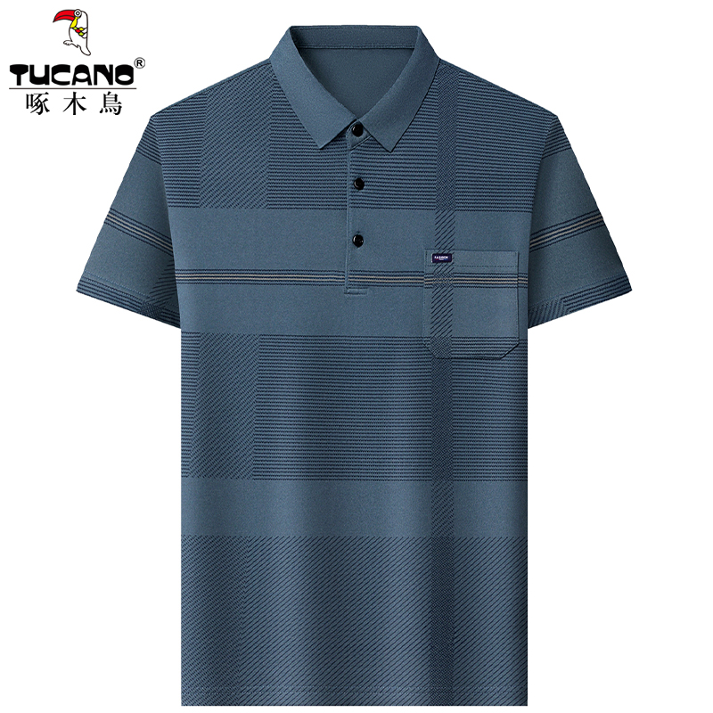 啄木鸟爸爸t恤男士短袖夏季中老年人男装有口袋polo衫上衣服l士高清大图