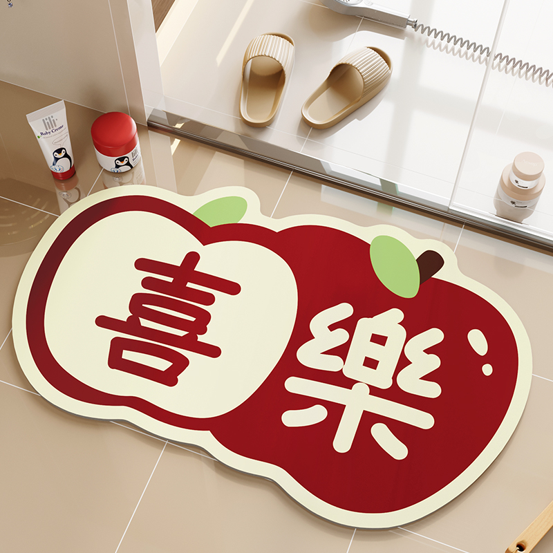 浴室地垫门口防滑垫红色厕所浴室专用硅藻泥吸水垫卫生间家用脚垫高清大图