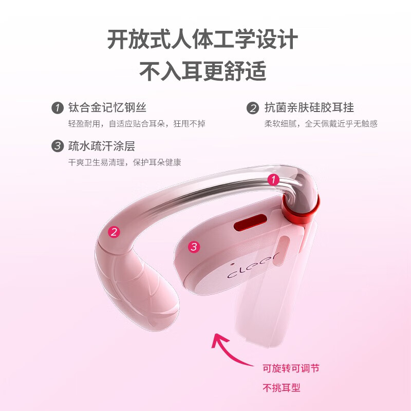 Cleer不入耳开放式挂耳式耳夹长续航运动智能无线蓝牙耳机开学礼物首 ARC II 运动款 梦境粉高清大图