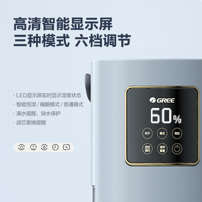 格力(GREE)无雾加湿器智能恒湿高温热蒸发800ml/h加湿量五重净滤客厅母婴5L大容量 SZK-50x80bpro高清大图