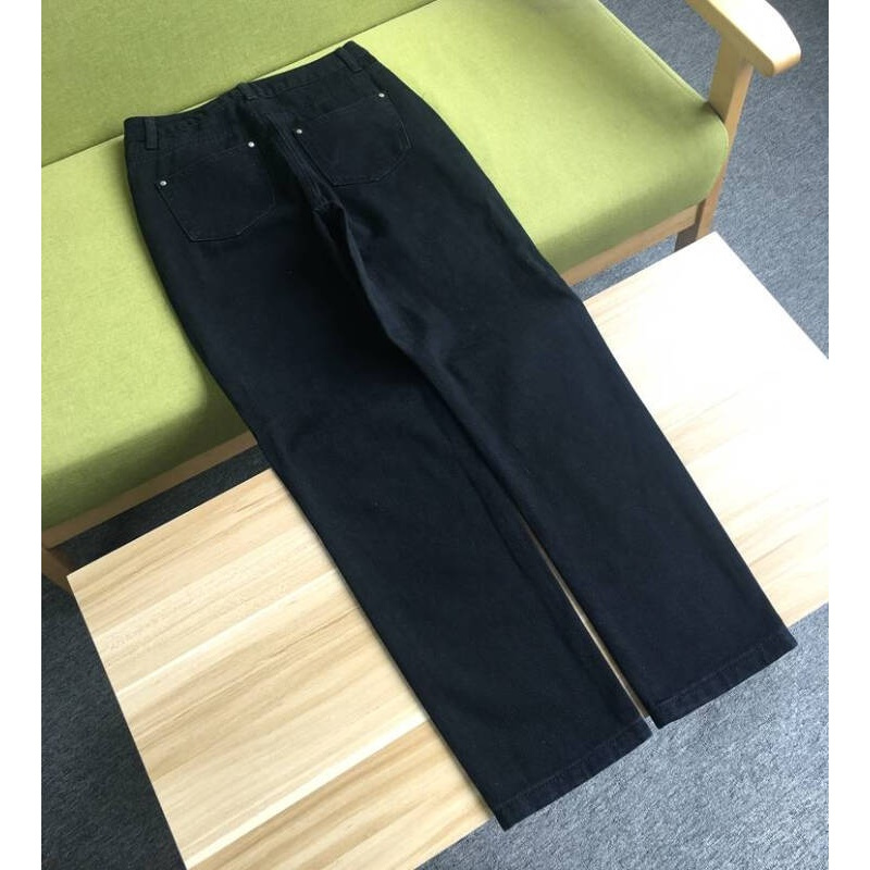 韩版高腰MOM妈咪版百搭直筒裤黑九分仔裤黑