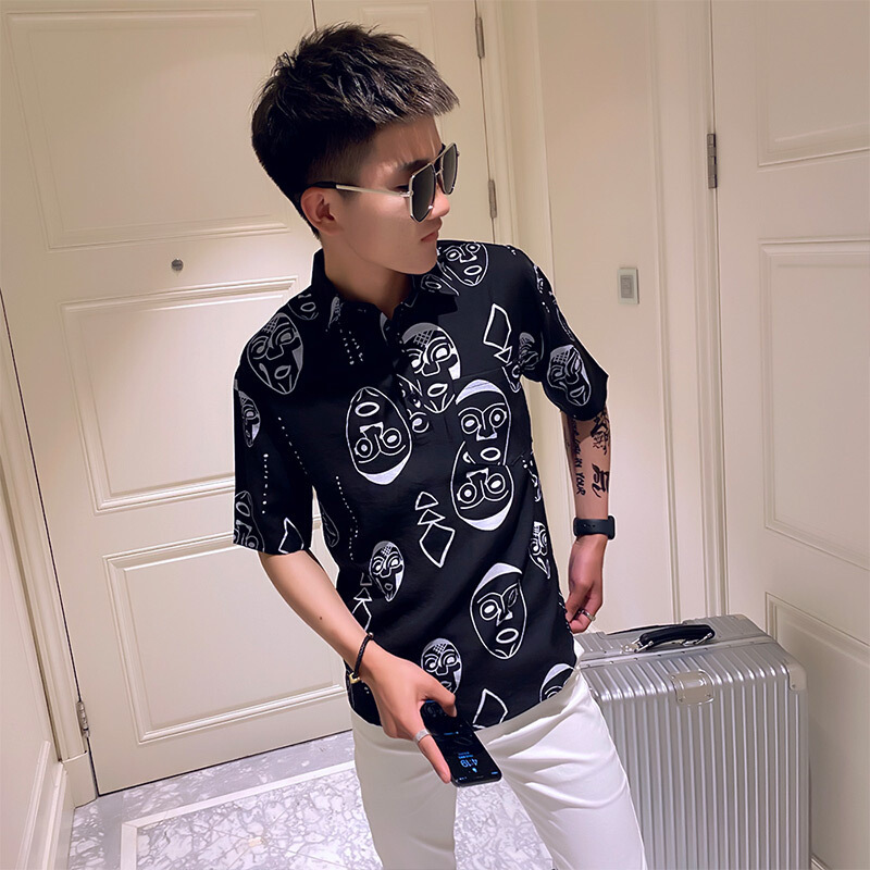 青春流行流修身时尚青春流行牌上衣网红精神小伙发型师青春流行牌衬衣