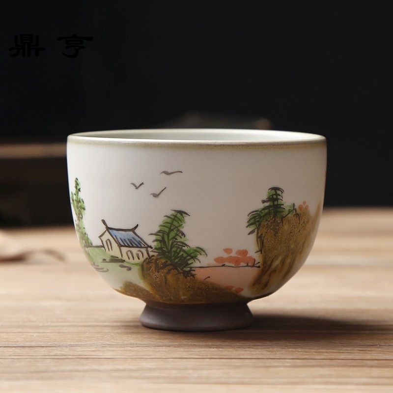 鼎亨功夫茶杯陶瓷品茗杯汝窑手绘小茶碗普洱杯子景德镇茶具主人杯