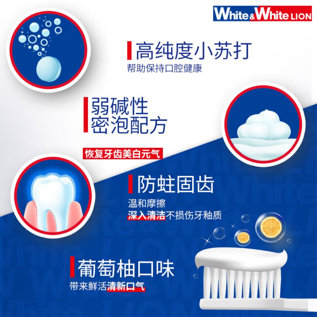 狮王(LION) White&White LION小苏打美白牙膏(葡萄柚香型)120g两支高清大图