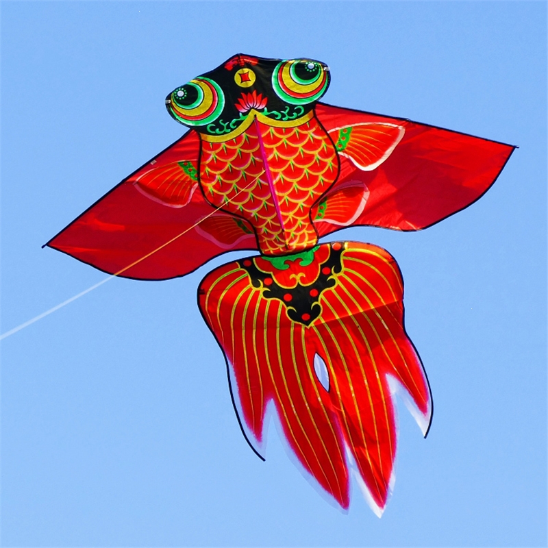 新款魅扣潍坊金鱼风筝长尾中国风烫金鲤鱼风筝成人儿童微风易飞风筝参
