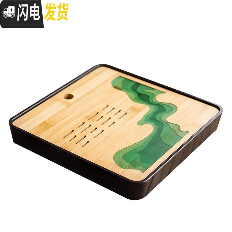 三维工匠竹制茶盘家用简约功夫茶具日式干泡茶台客厅储水托盘现代茶海托盘 竹制茶盘—长方小白
