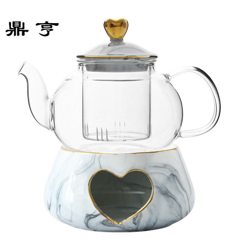 鼎亨北欧丹麦大理石花茶具套水果耐热陶瓷玻璃加热煮茶壶英式下午