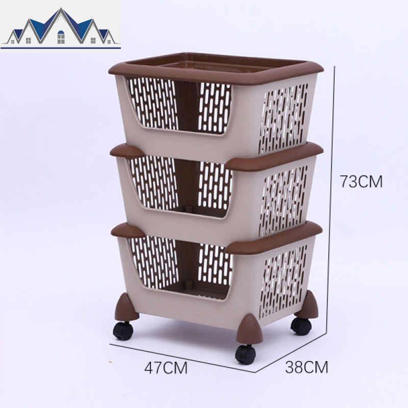 厨房果蔬零食收纳筐玩具收纳多层塑料菜篮子家用蔬菜置物架储物篮 三维工匠收纳篮 三层【啡色】