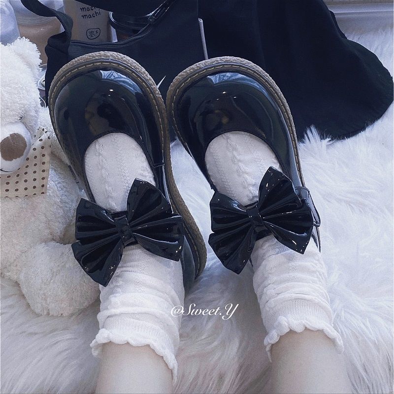 Lolita小皮鞋女可爱圆头软妹大头鞋jk学院风百搭日系蝴蝶结单鞋 两个蝴蝶结 不带鞋子 34 偏大近一码