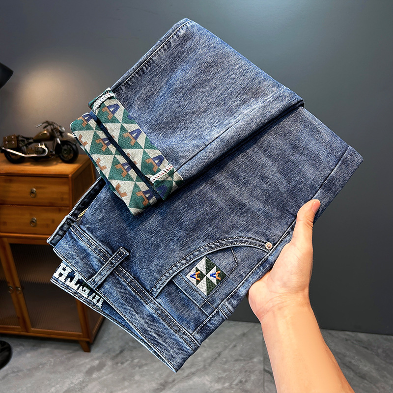 弹力秋冬厚款男士牛仔裤修身小直筒休闲潮流宽松百搭新款长裤903高清大图