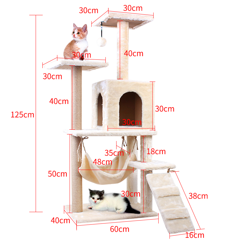 猫爬架猫窝猫树一体四季通用猫抓柱多功能猫抓板窝别墅大型猫架高清大图