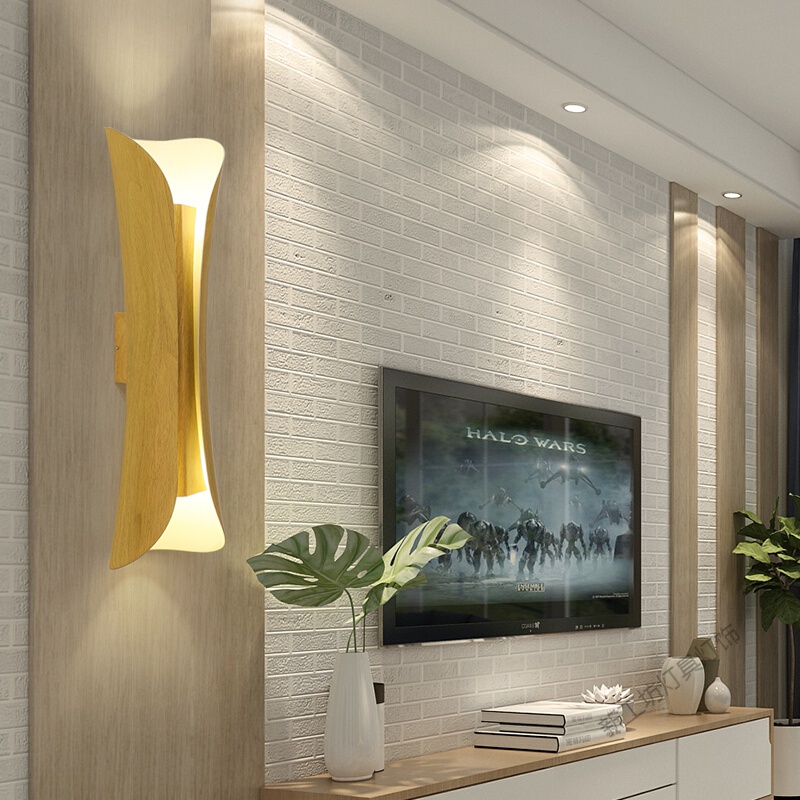 苏宁放心购 可充电壁灯客厅壁灯床头卧室灯 后现代简约走廊过道灯 北欧轻奢金色背景墙小蛮腰壁灯智能无极调光 小蛮腰34cm木纹色