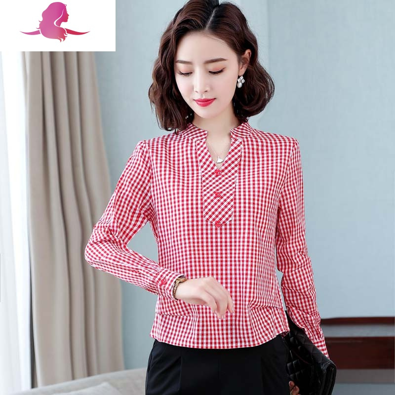 艳如飞夏季新款短袖格子衬衫女士薄短款棉立领衬衣女宽松韩版显瘦上衣