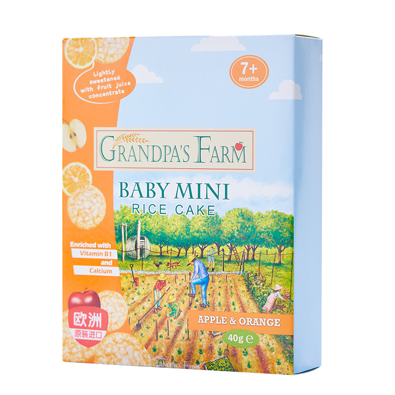 爷爷的农场 欧洲进口宝宝水果磨牙饼干婴幼儿零食小吃磨牙棒 苹果橙子味米饼 40g/盒