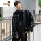 YANXU痞帅机车皮衣夹克男2023新款街头复古港风潮牌嘻哈感翻领外套