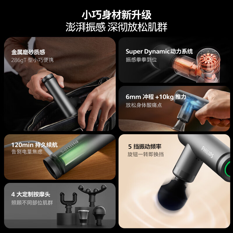 飞利浦(PHILIPS)筋膜枪按摩器颈膜按摩仪迷你颈膜枪 运动健身按摩枪 肌肉按摩仪节日礼物 PPM7308黑色高清大图