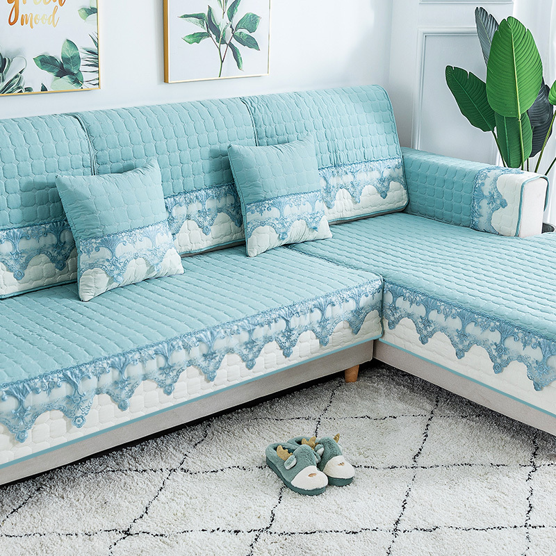 家柏饰(CORATED)四季通用防滑沙发垫坐垫子布艺全包萬能沙发套罩沙发盖布沙发巾 清婉青 90*210cm