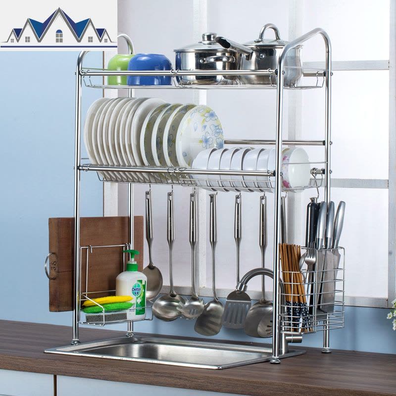 304不锈钢放碗架水沥水架厨房置物架水池晾碗滤水碗碟架2层家用 三维工匠图片