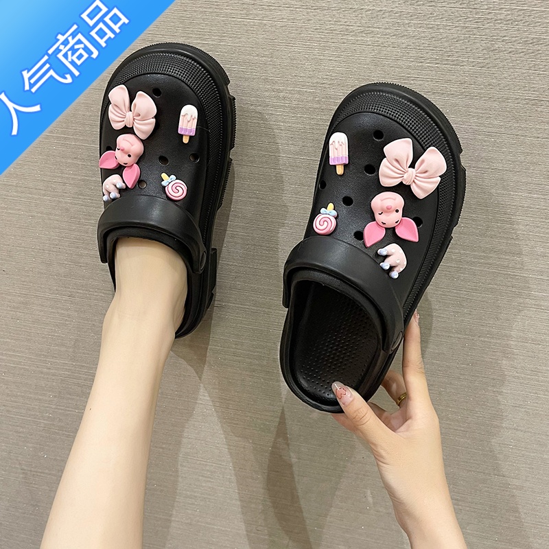 SUNTEK可爱小猪厚底VA洞洞鞋女夏防滑网红卡通松糕软底老爹鞋沙滩外糕高清大图