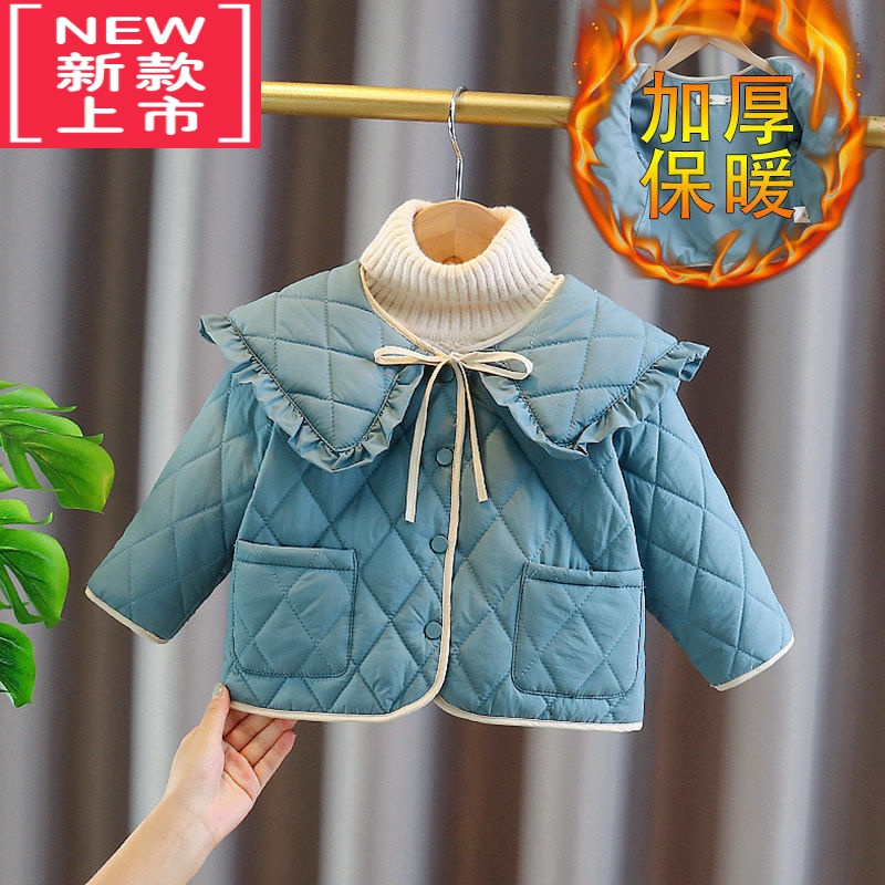 可莉允女童2022秋冬季韩版棉衣轻薄新款儿童洋气夹棉外套女宝宝冬装棉服