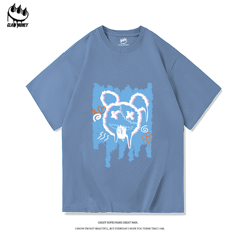 Clawmoney夏季短袖T恤男纯棉内搭薄款打底体恤衫潮流青年圆领半袖