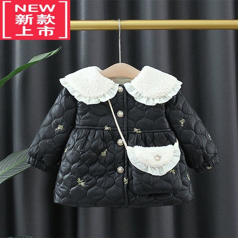 可莉允女童秋冬装2022新款宝宝加厚娃娃领外套1岁3儿童小清新棉袄外套棉服图片