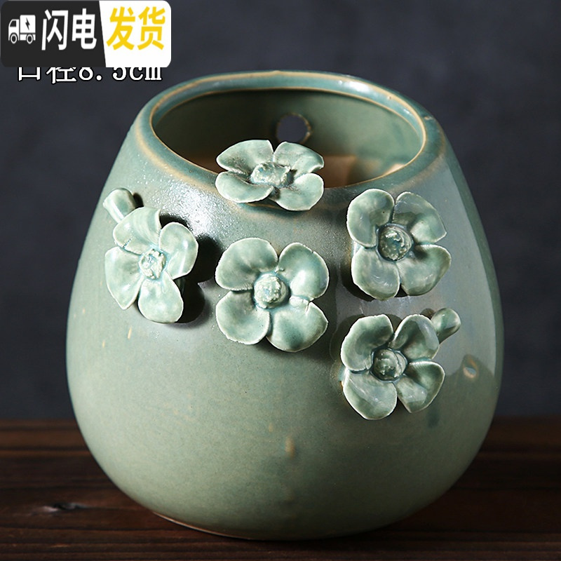 三维工匠手绘韩式捏花小老桩粗陶多肉花盆手工陶瓷简约大花盆 手工花13(壁挂) 中等花盆容器