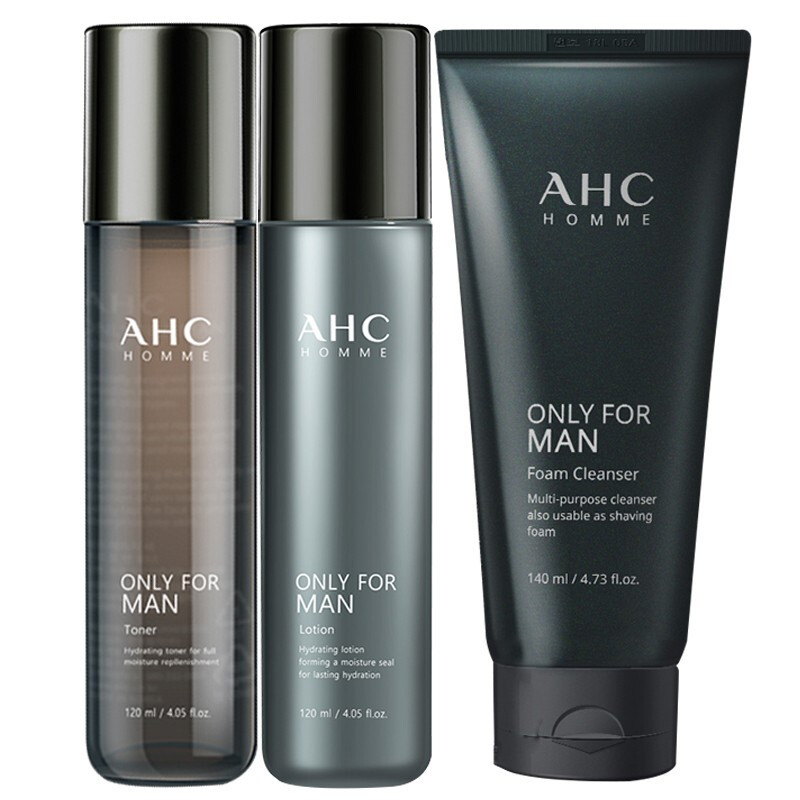 [送礼优选]AHC 男士护肤三件套水120ml乳120ml洗面奶140ml 清爽控油护肤套装