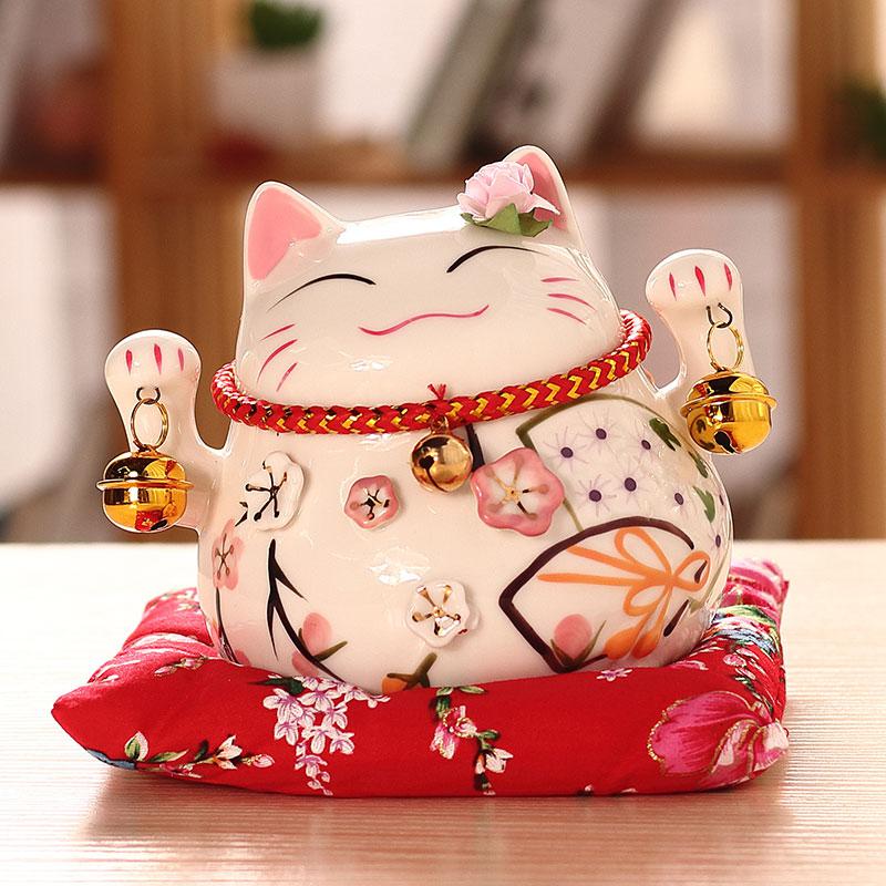 猫小摆件陶瓷创意礼品家居装饰日本存钱罐客厅店铺开业发财猫 三维工匠 4.5寸四季发财_35_773