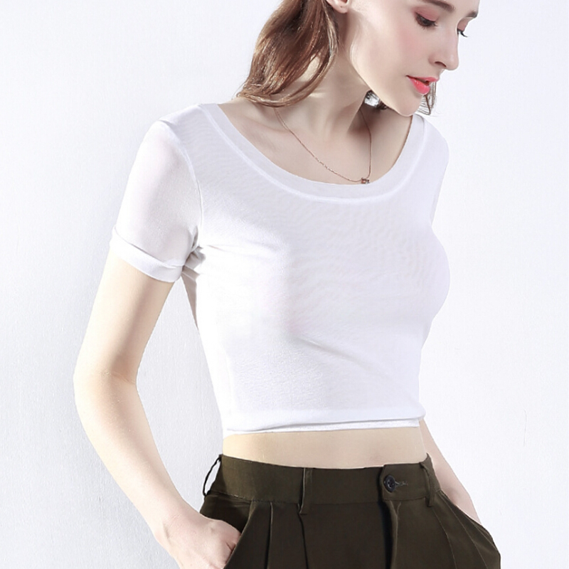 2018新款网纱短款性感露脐短袖纱衣半截打底衫女白色t恤内搭上衣