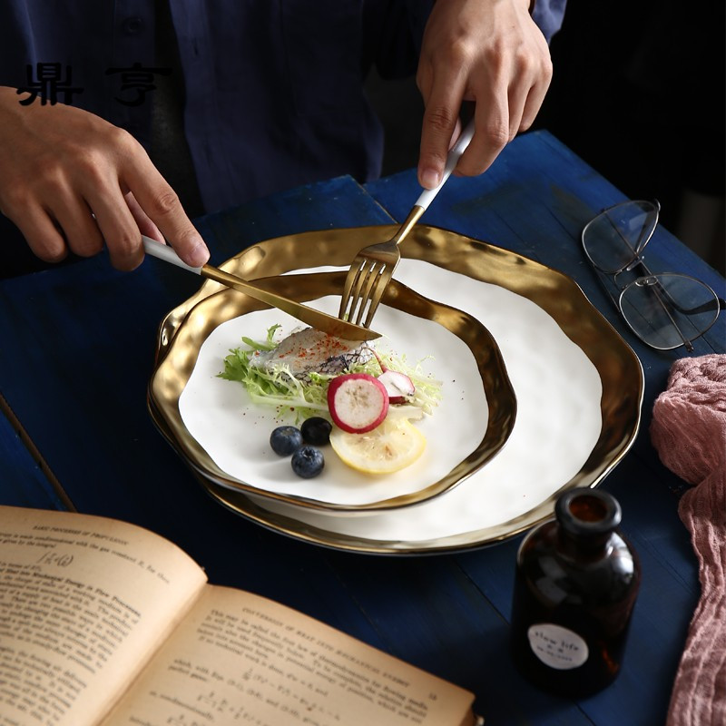 鼎亨北欧出口创意牛排盘西餐盘家用陶瓷平盘点心碟酒店西式餐具沙