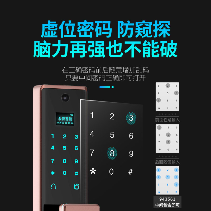 希箭 指纹锁密码锁家用防盗门酒店门锁电子锁全自动刷卡锁 K2猫眼全自动智能锁