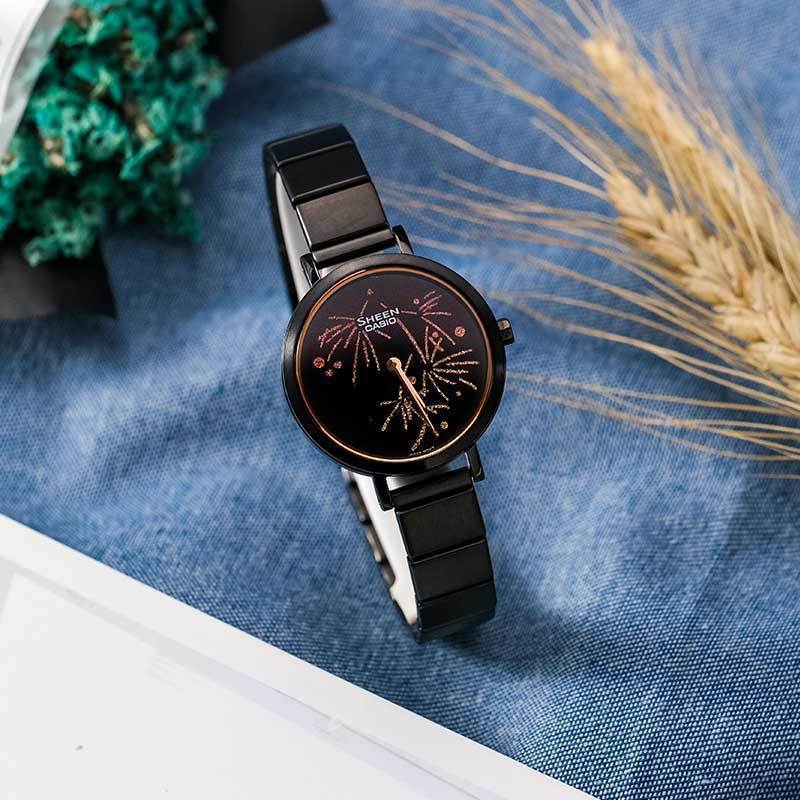 casio卡西欧手表女正品防水女表sheen蓝宝石石英皮带女士手表石英SHS-C110CGL-7A 石英表 女高清大图