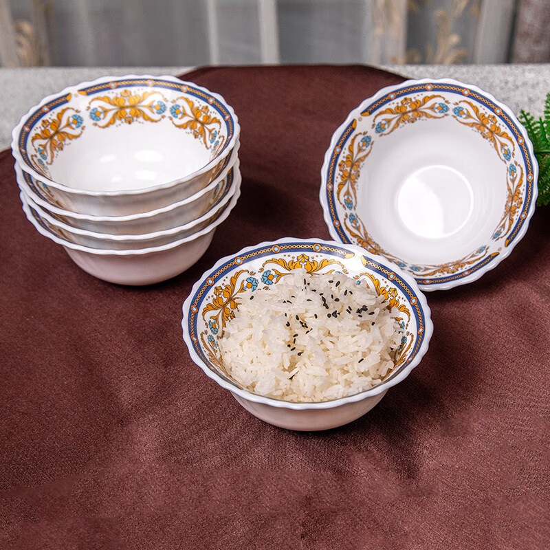 康宁餐具(Corelle Brands)冰萃玲珑彭巴杜夫人餐具12件套(5寸饭碗*6+小勺子*6)