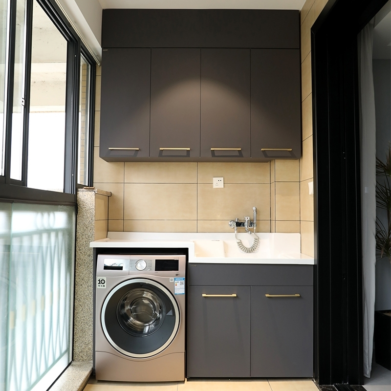 定制切角阳台柜洗衣机柜一体洗衣机伴侣不锈钢浴室柜组合带搓板12米右