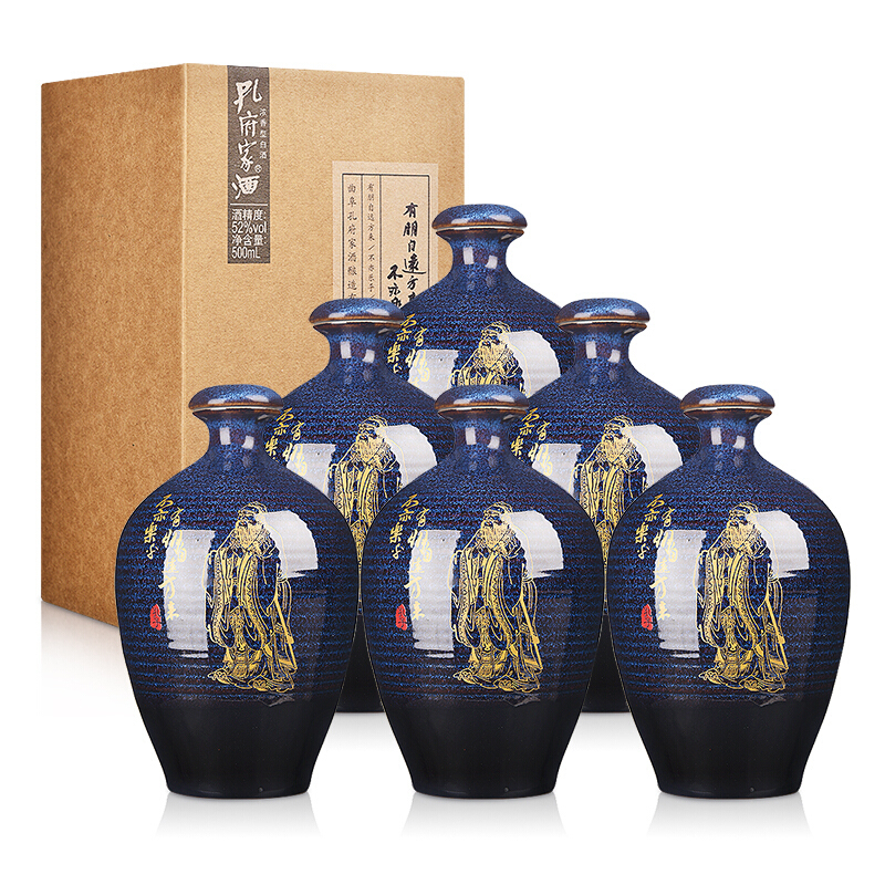 孔府家酒 彩陶 52度 500ml*6瓶 整箱装 浓香型 白酒