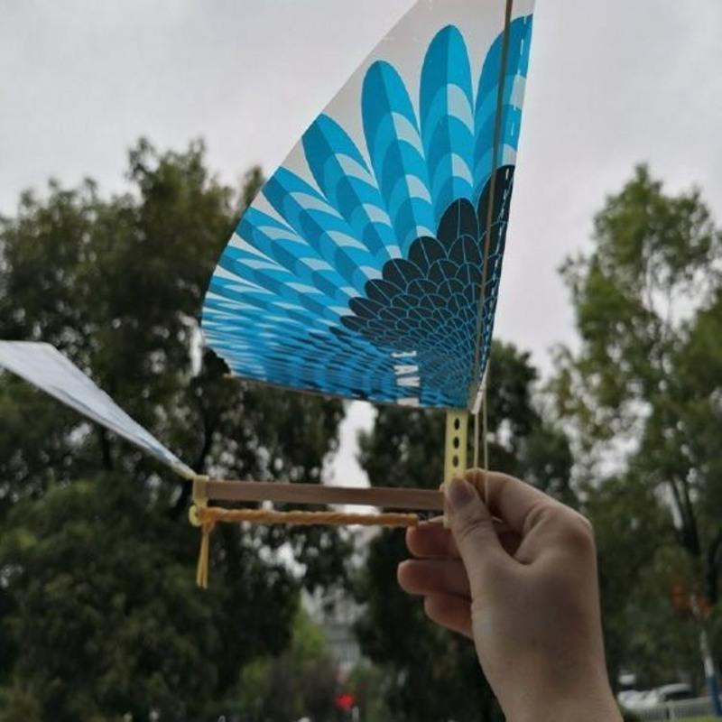 新款橡皮筋动力鲁班鸟飞鸟玩具扑翼机飞行木头鸟公园户外大飞鸟中号