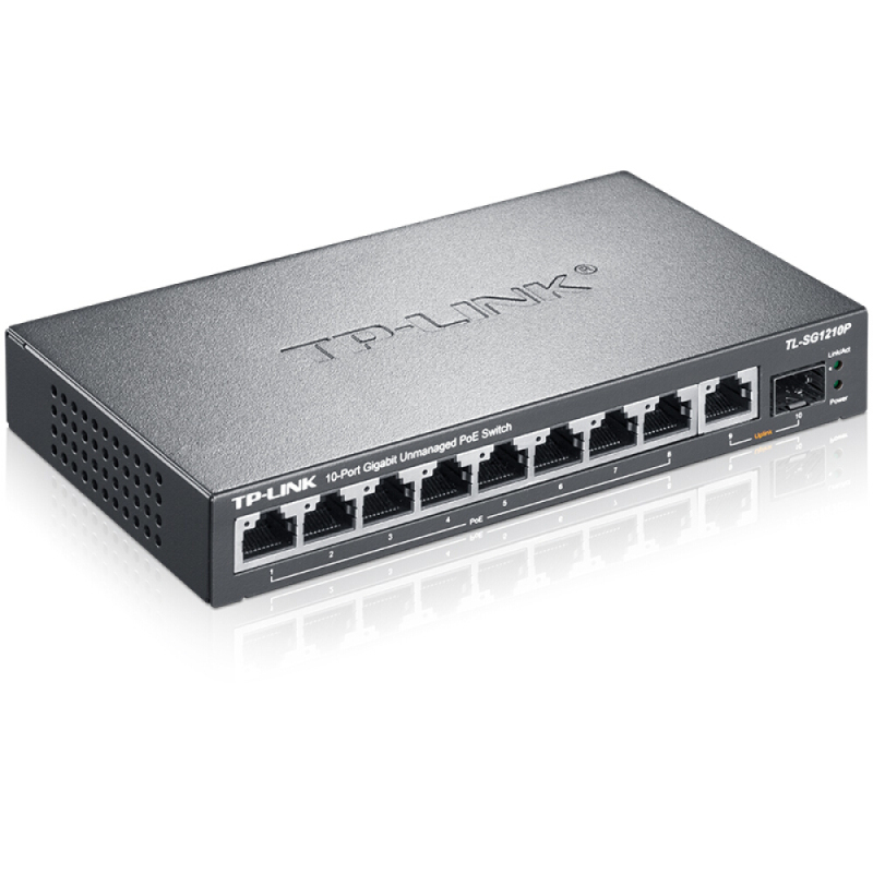 TP-LINK SG1210P 8口千兆POE 交换机 1千兆口+1千兆光纤口