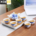 三维工匠功夫茶具套装整套紫砂泡茶壶茶杯干泡茶盘简约家用中式茶器 青花瓷花开富贵一壶六杯干泡套组 11件