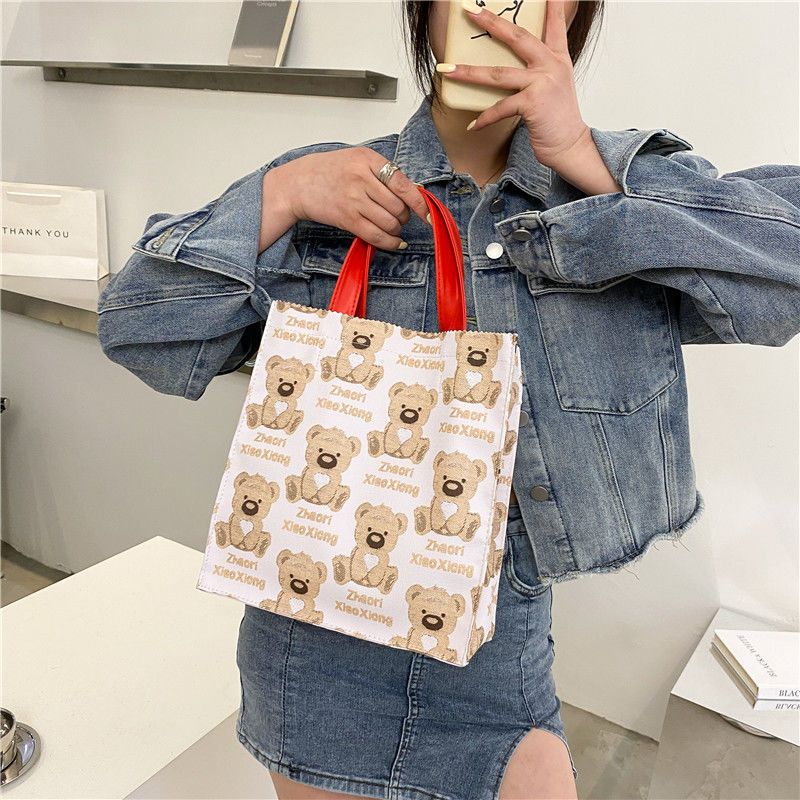 小熊购物袋2021新品外出便携手提袋ins时尚百搭环保袋子可爱女包 TD-小熊棕色